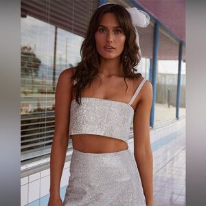 Shira Silver Rhinestone Crop Top